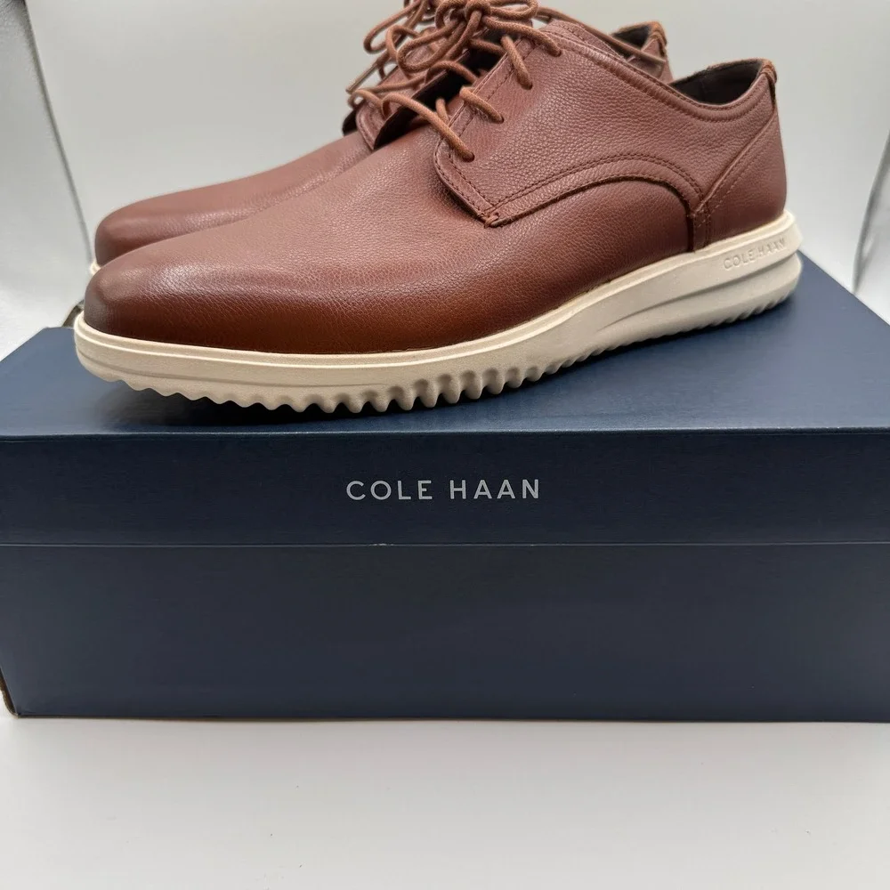 Cole Haan Plain Toe Oxford Mens 11.5 British Tan Leather Light Comfort Shoes NIB